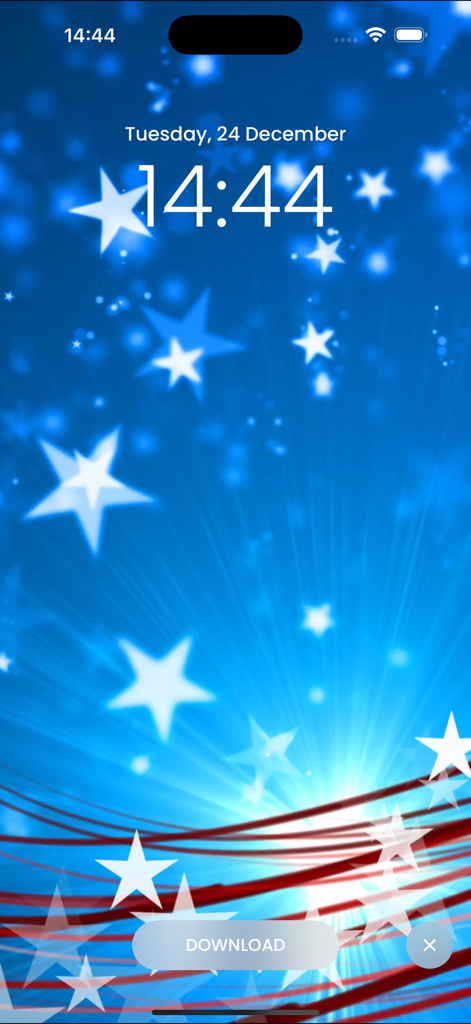 Live Wallpaper 4K & Background - 輝く白い星と赤いダイナミックラインを特徴とする青いiPhoneロック画面ライブ壁紙。