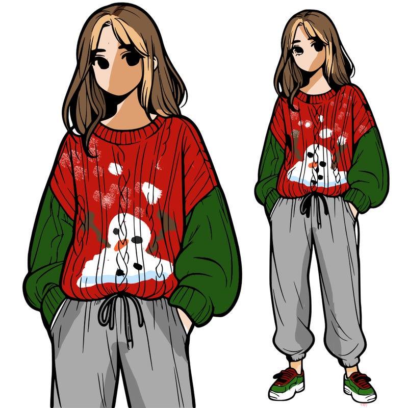 girl in a sweater and sweatpants realistic