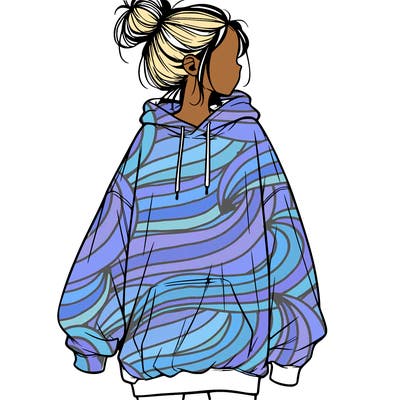 realistic girl with a oversized sweatshirt on and a bun