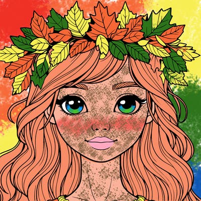 realistic girl with fall leaf crown