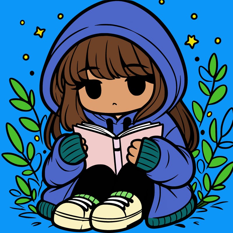 girl in oversized hoodie reading a book