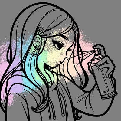 a realistic girl spray painting