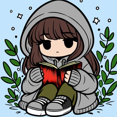 girl in oversized hoodie reading a book