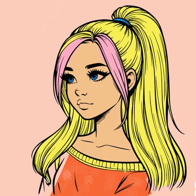 realistic girl with a high ponytail