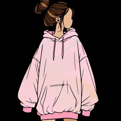 realistic girl with a oversized sweatshirt on and a bun
