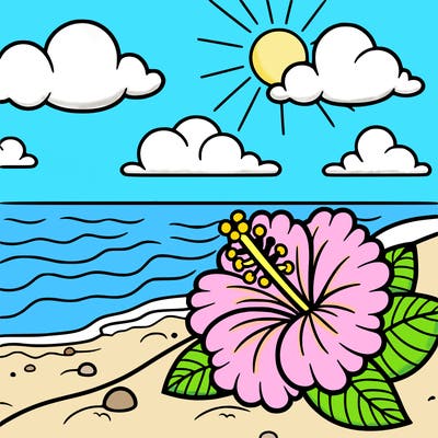hibiscus by the beach in the sand