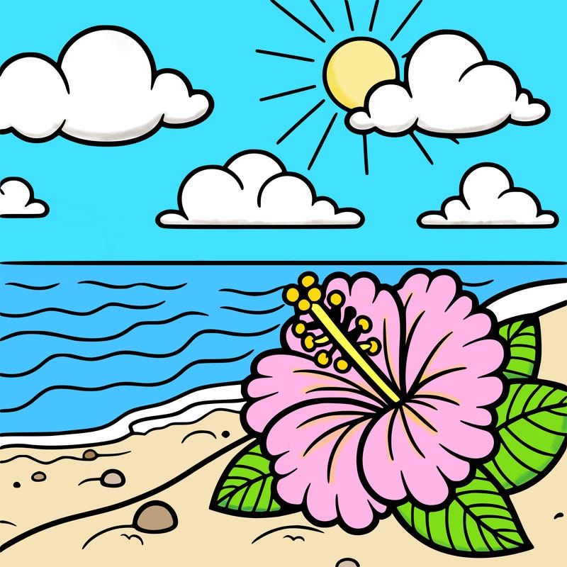hibiscus by the beach in the sand