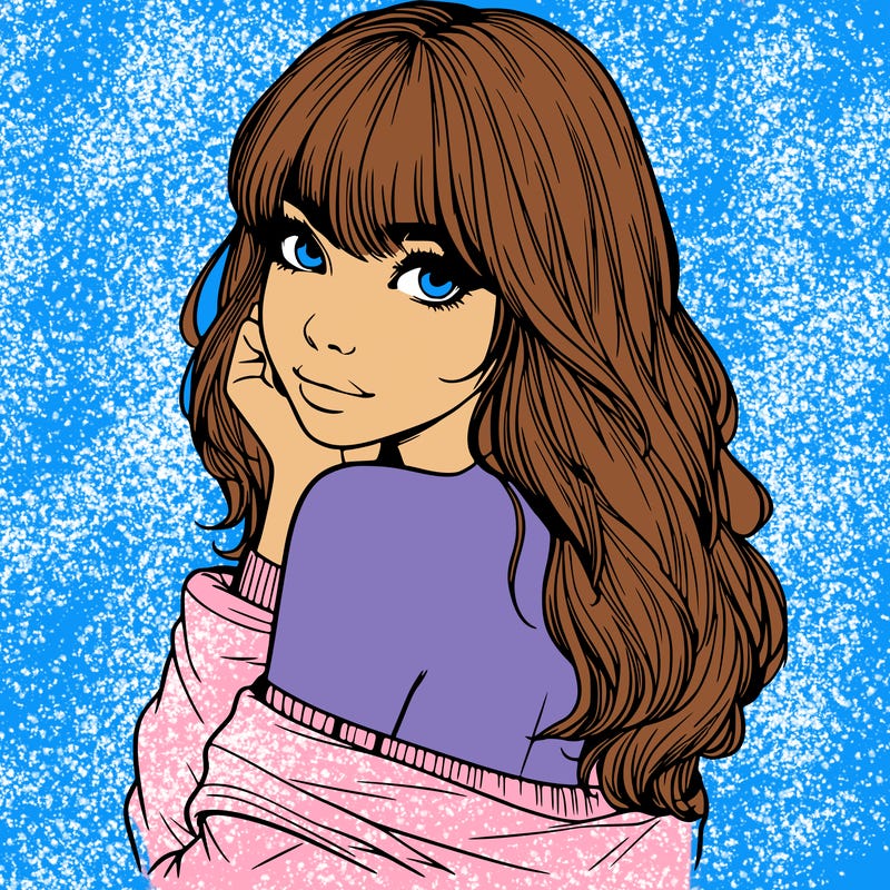 realistic girl with bangs looking over her shoulder