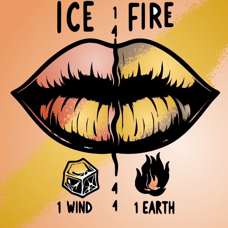 realistic lip split in fourth . 1 fourth ice 1 fire 1wind 1 earth