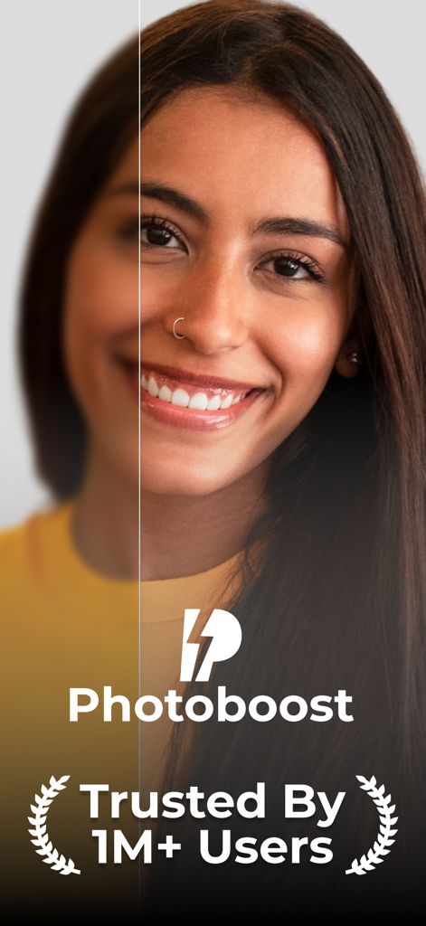 PhotoBoost - AI Photo Enhancer - Before and after face enhancement comparison using PhotoBoost AI photo restorer