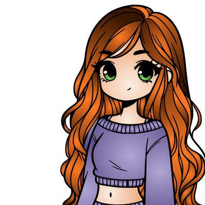 girl with long hair and a crop top with a sweater