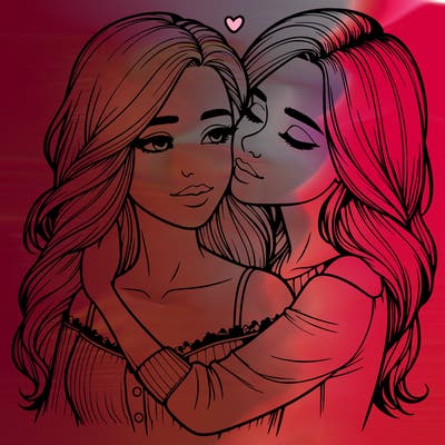 realistic girl and girl couple in love