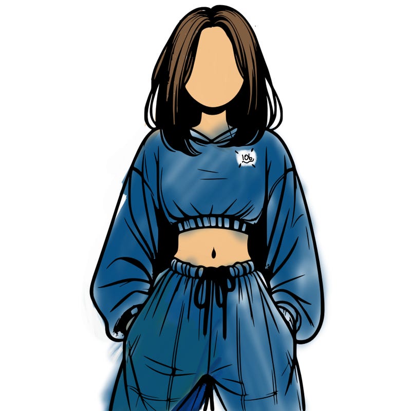 realistic girl faceless with baggy pants and a crop top