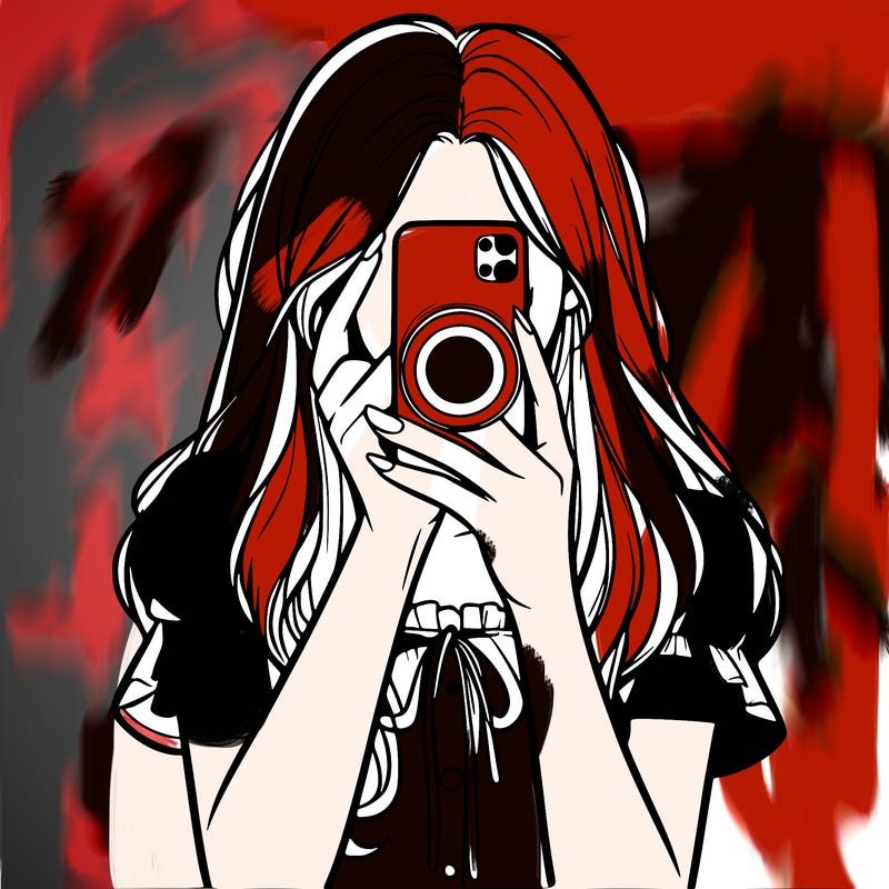 a realistic girl holding her phone taking pictures