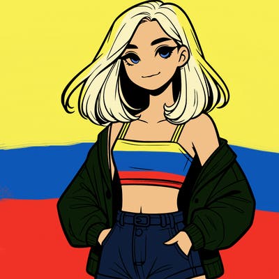 a realistic girl with a crop top and short shorts in an open jacket