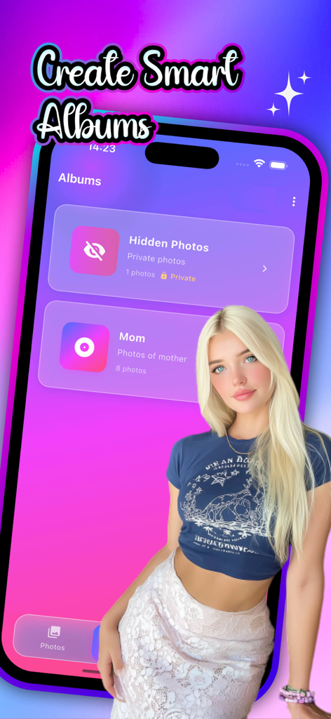 Tokut app interface for creating smart photo albums and hiding private photos