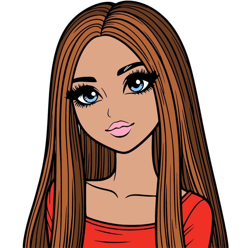 realistic girl with straight and long hair