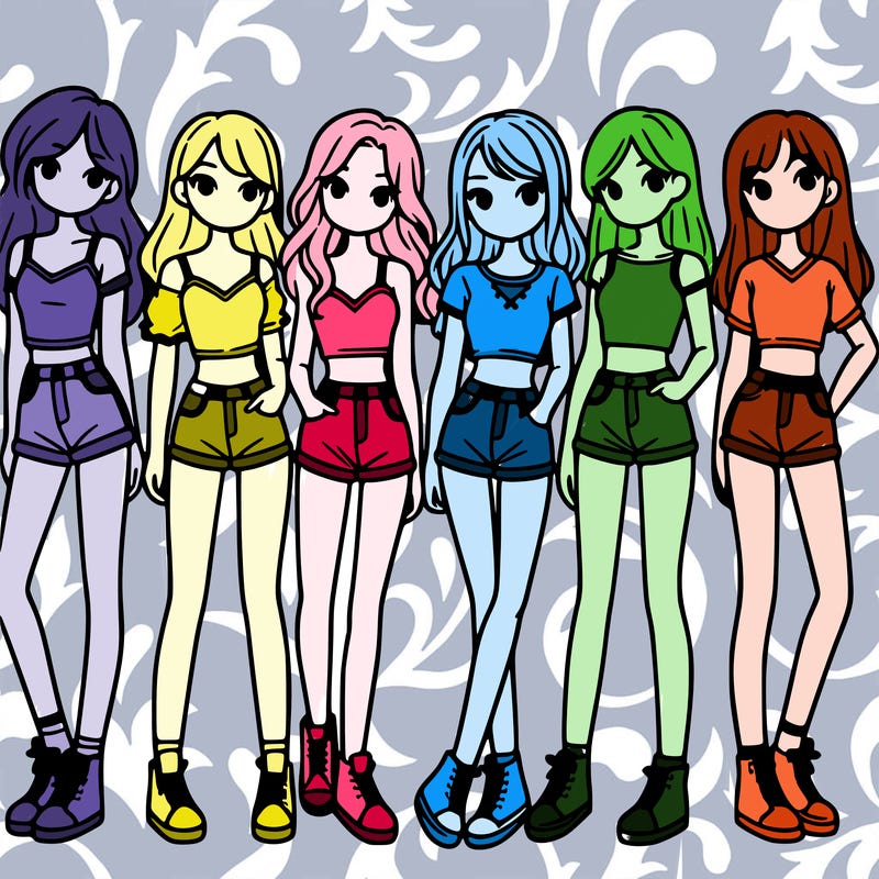 a group of girls wearing crop tops and shorts