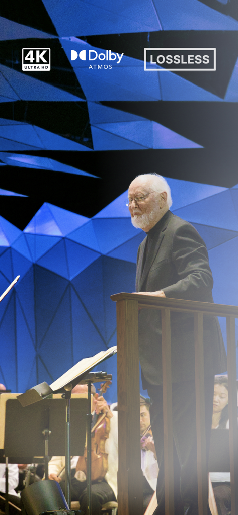 STAGE+ Stream Classical Music - A conductor performing on stage with 4K and Dolby Atmos logos