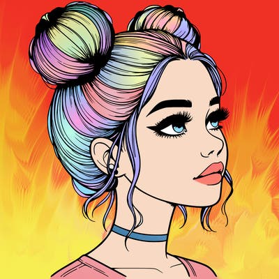 realistic girl with buns on the top of her head