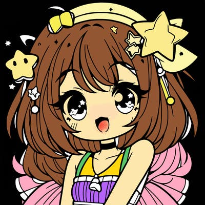cute anime girl with star accessories