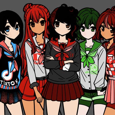 teen manga girls group of 5