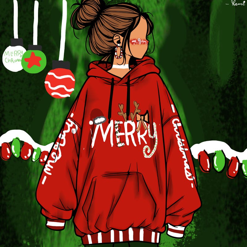 realistic girl with a oversized sweatshirt on and a bun