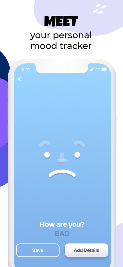 Moodnotes - Mood Tracker - Moodnotes app interface for personal mood tracking with a sad face icon
