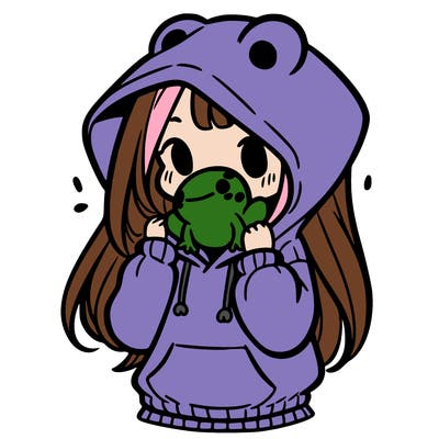 a girl holding a froggy hoodie