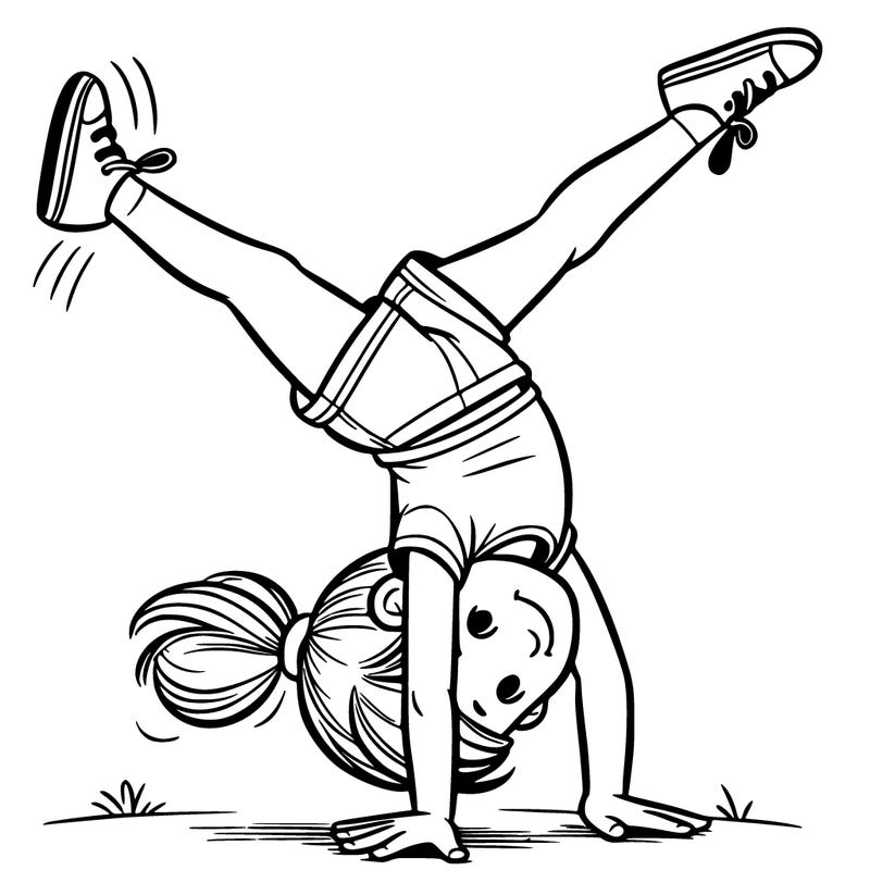 a realistic girl doing a cartwheel