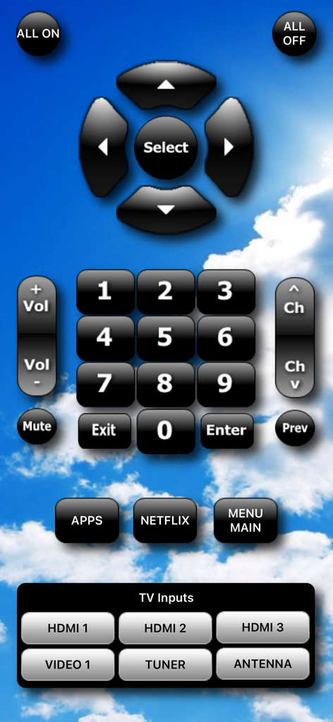 Interfaz de control remoto universal personalizable con pad de navegación y controles de TV