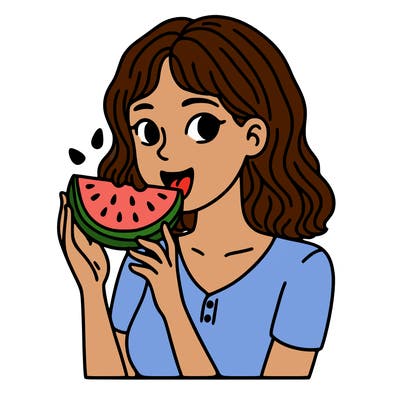 a woman eating a watermelon