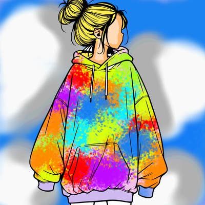 realistic girl with a oversized sweatshirt on and a bun