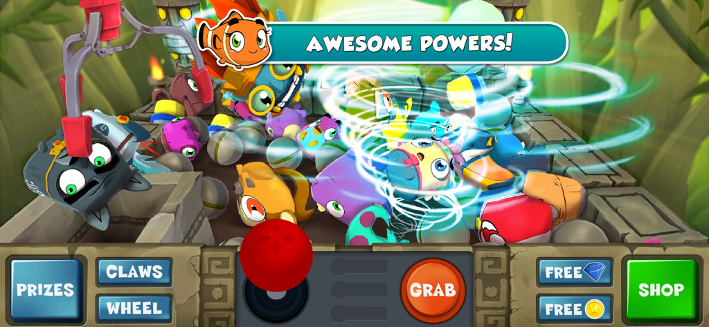 Prize Claw 2 - Gameplay of Prize Claw 2 featuring a mechanical claw grabbing colorful toys with a tornado special effect.