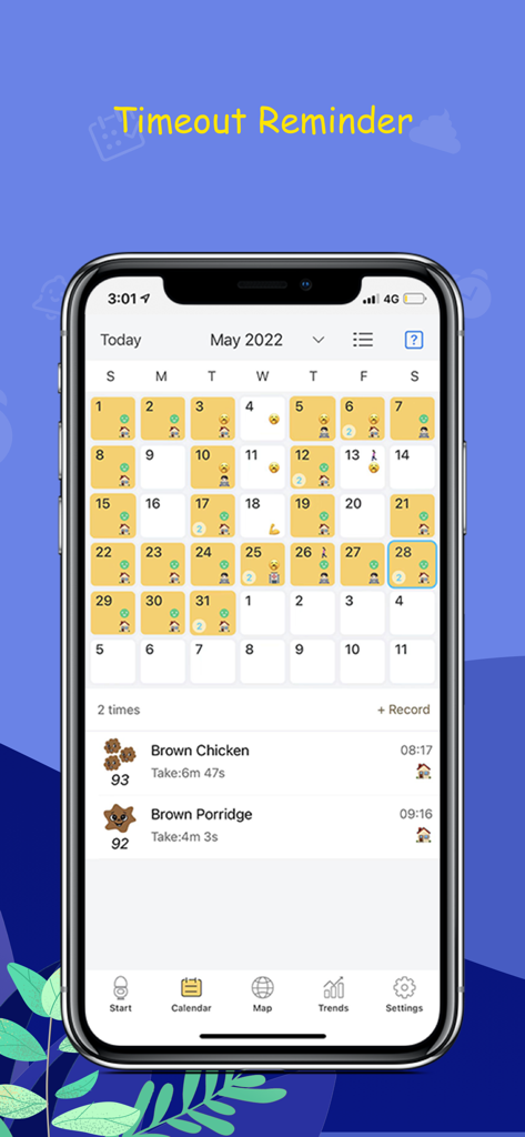 GoPoop - GoPoop app calendar view tracking daily bowel movements and stool types