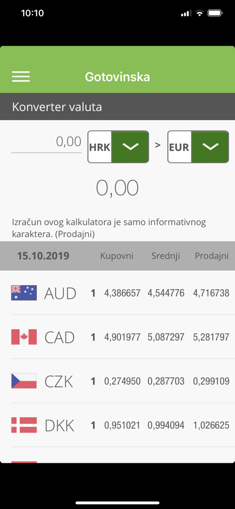 OTP m-business HR - Currency converter and exchange rates screen for business banking