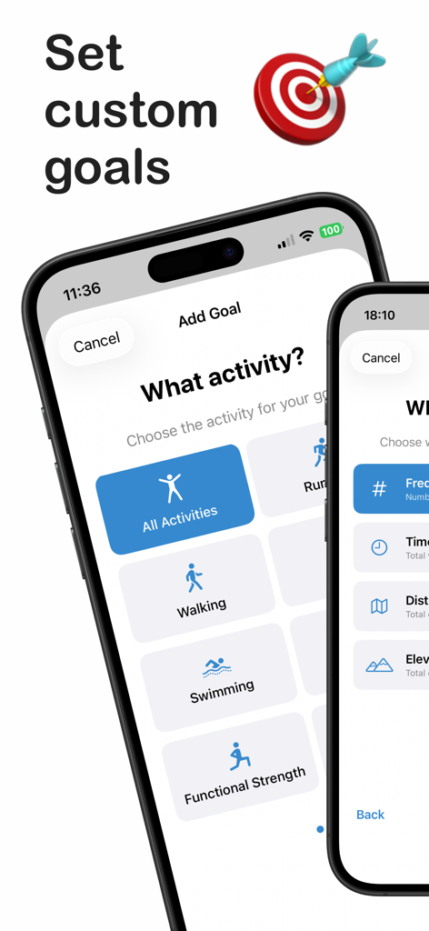 Stacking: For Runners - Interfaz de la aplicación Stacking para establecer objetivos de fitness personalizados en diferentes actividades