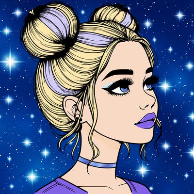 realistic girl with buns on the top of her head