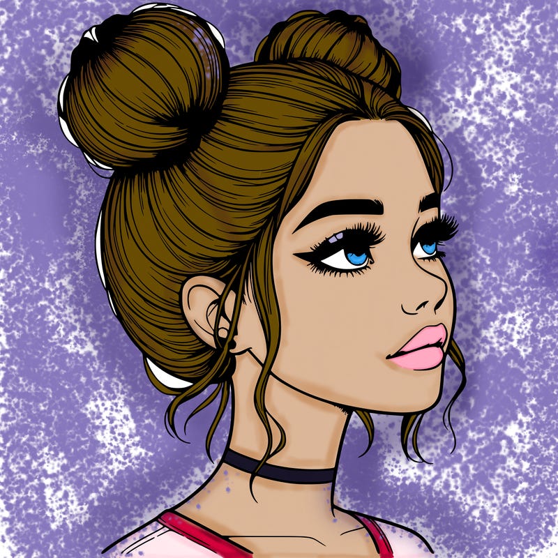 realistic girl with buns on the top of her head
