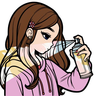 a realistic girl spray painting