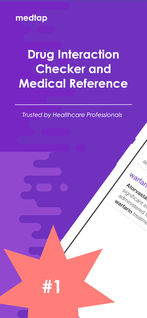 Drug Interaction Checker + - Écran d'introduction de l'application MedTap de vérification des interactions médicamenteuses et de référence médicale