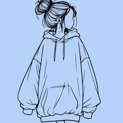 realistic girl with a oversized sweatshirt on and a bun