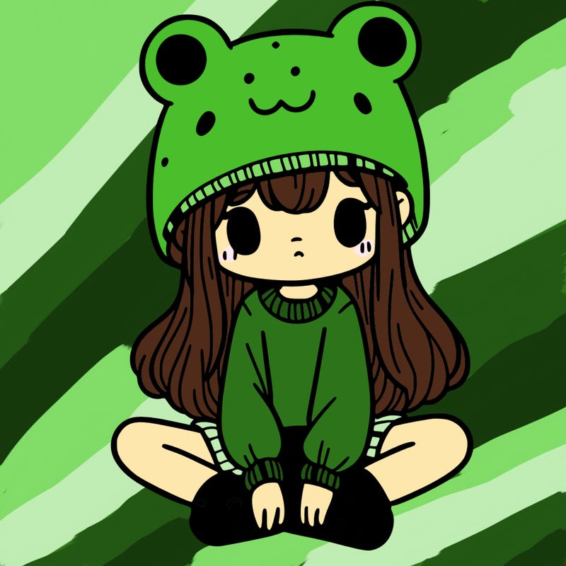 a girl wearing a frog hat and some frog socks