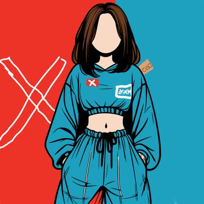 realistic girl faceless with baggy pants and a crop top