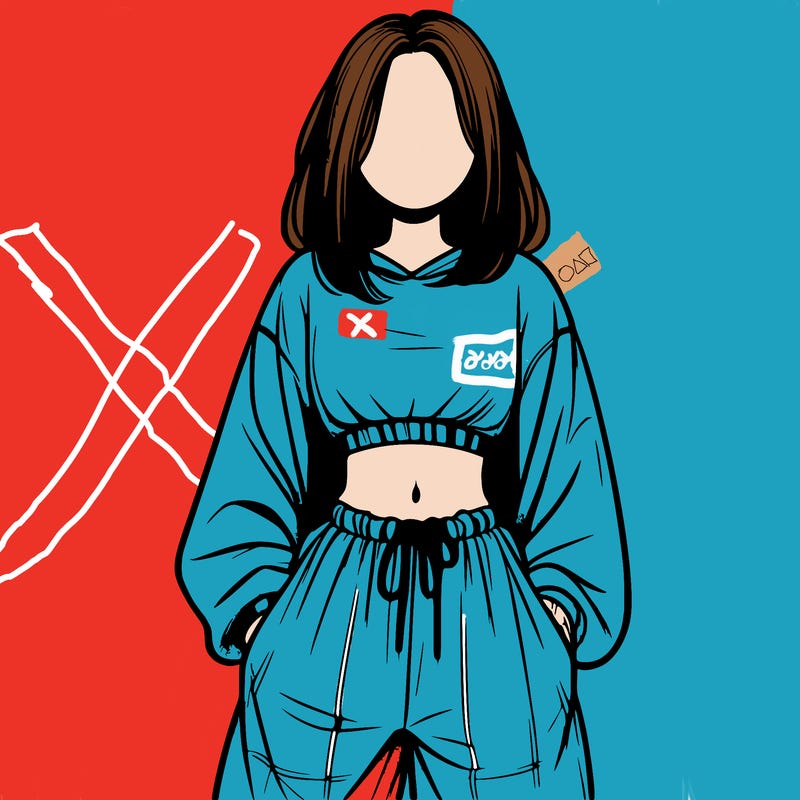 realistic girl faceless with baggy pants and a crop top