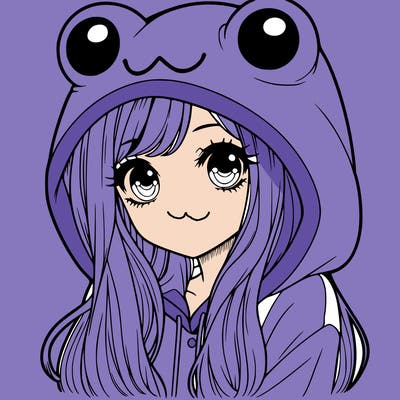 a pretty girl wearing a frog hoodie portrait with long hair