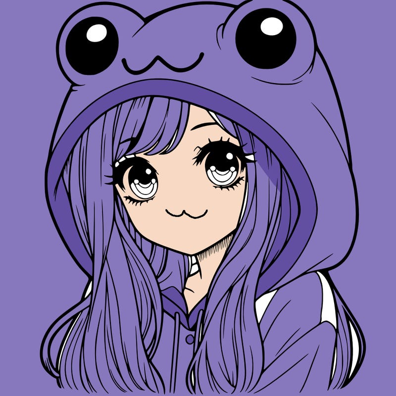 a pretty girl wearing a frog hoodie portrait with long hair