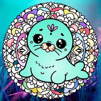 a cute baby seal mandala