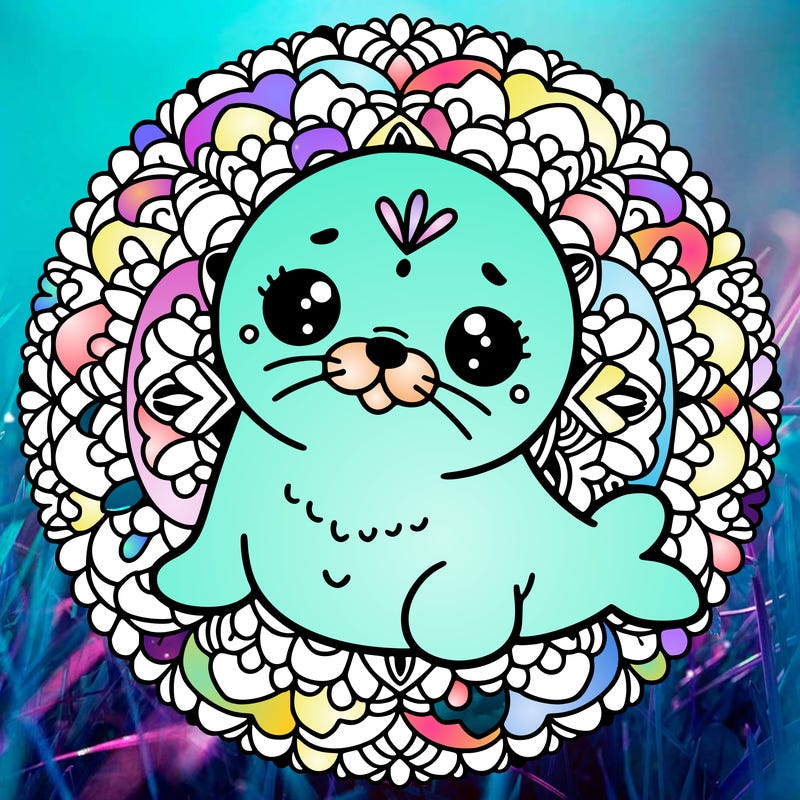 a cute baby seal mandala
