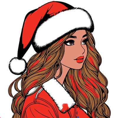 realistic girl in santa hat